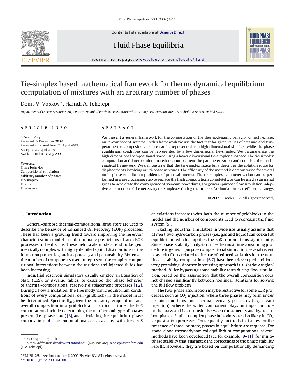عکس صفحه اول مقاله: Tie-simplex based mathematical framework for thermodynamical equilibrium computation of mixtures with an arbitrary number of phases Tie-simplex based mathematical framework for thermodynamical equilibrium computation of mixtures with an arbitrary number of phases