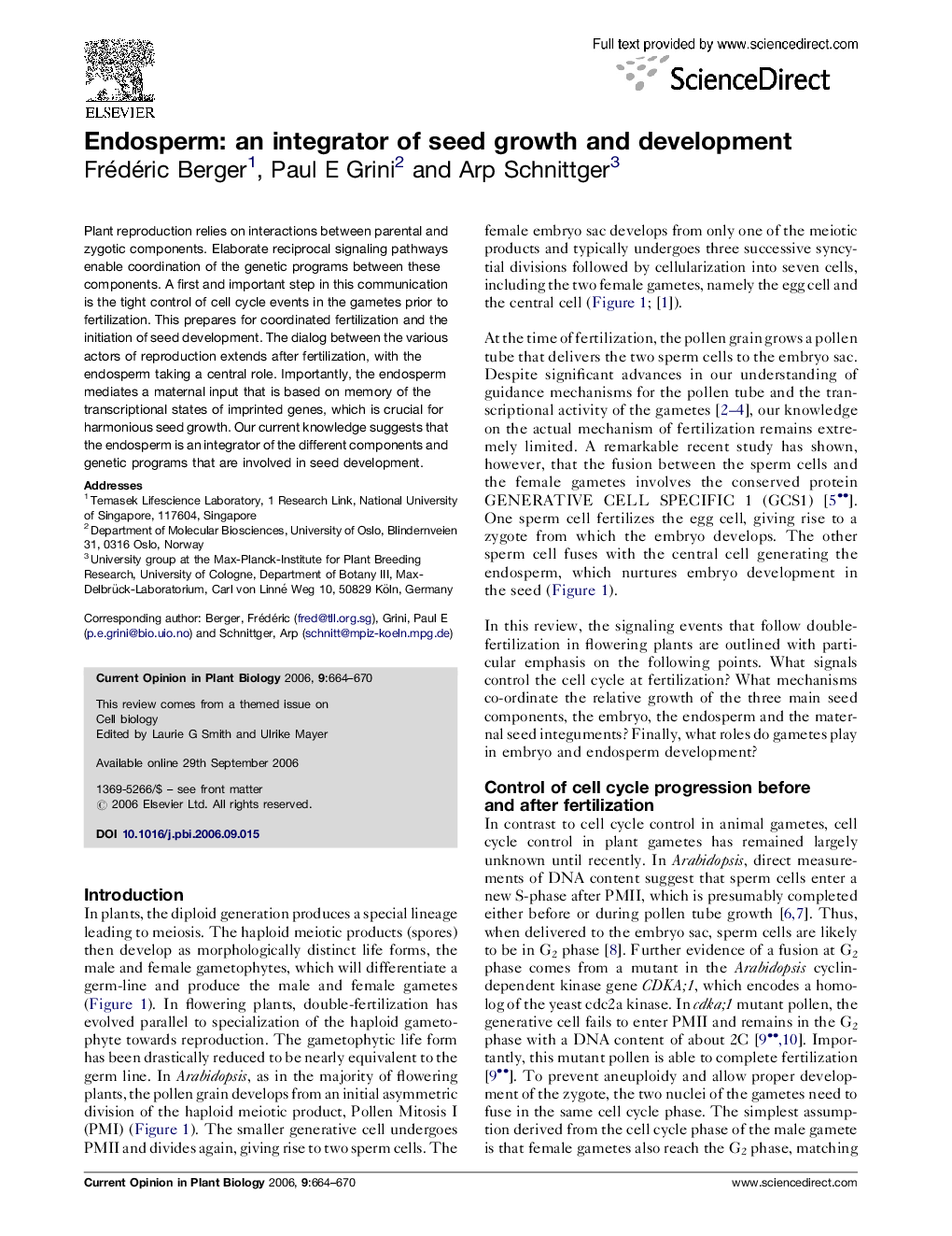 Endosperm: an integrator of seed growth and development