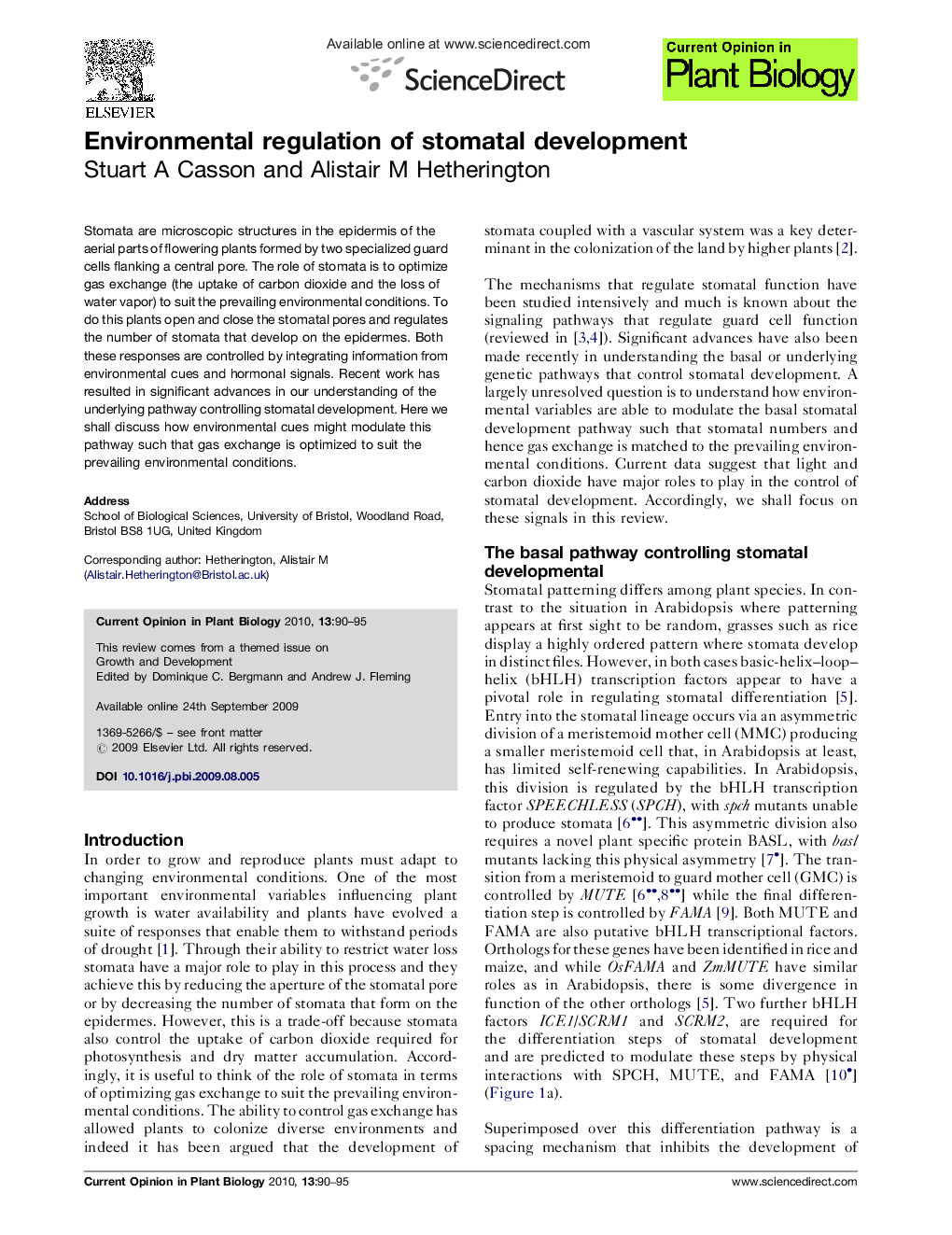 Environmental regulation of stomatal development