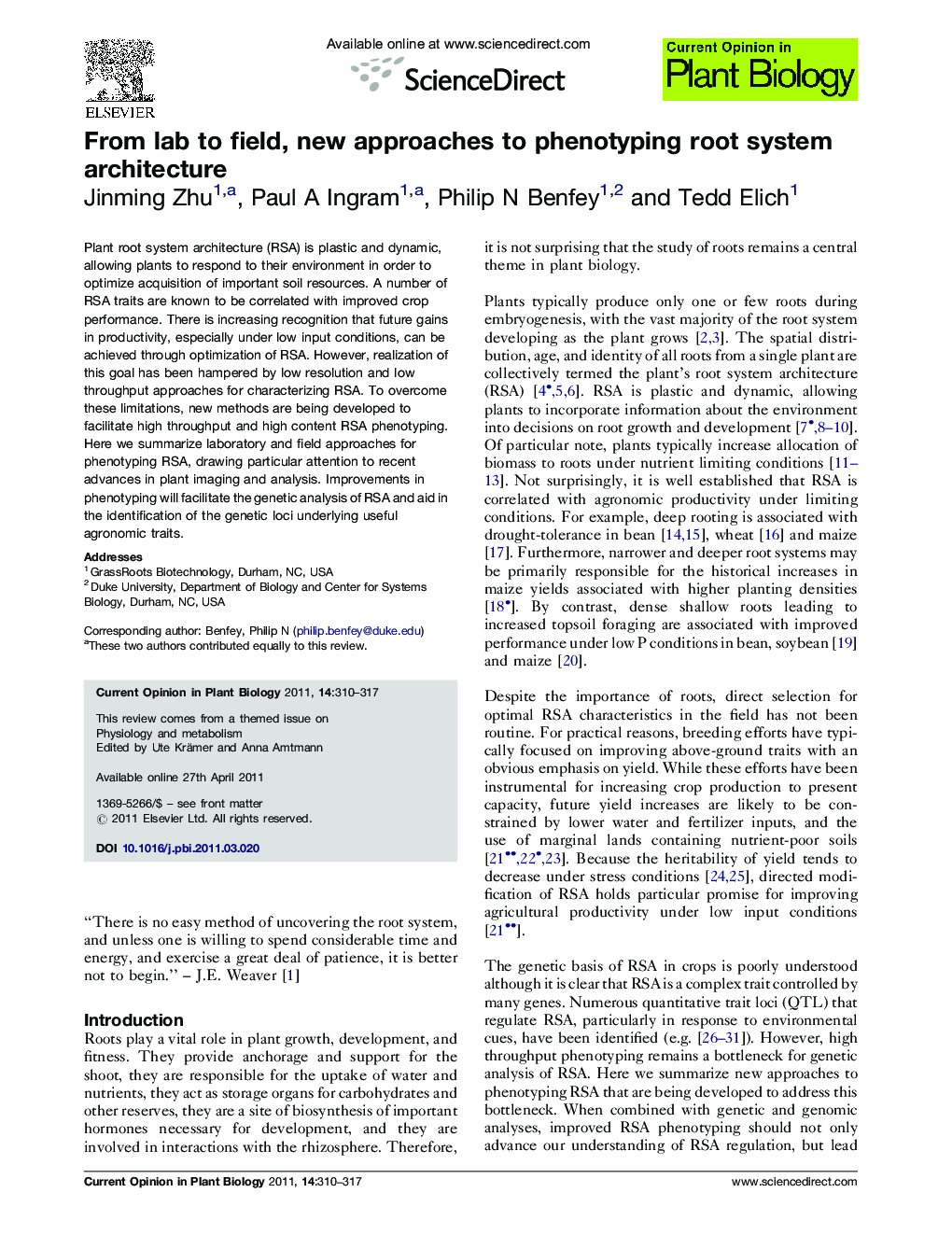 From lab to field, new approaches to phenotyping root system architecture