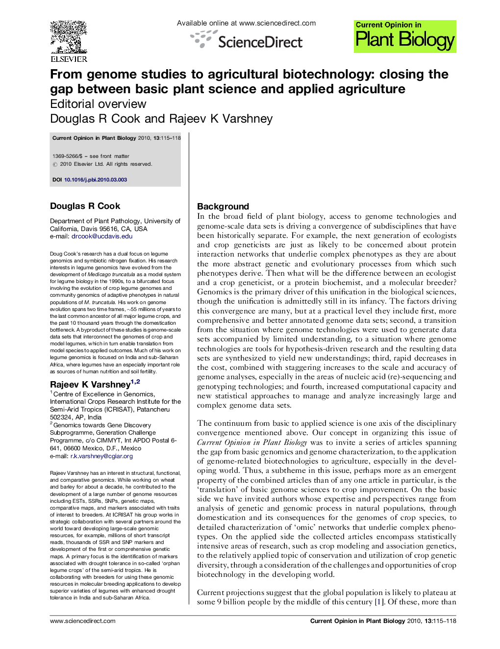 From genome studies to agricultural biotechnology: closing the gap between basic plant science and applied agriculture