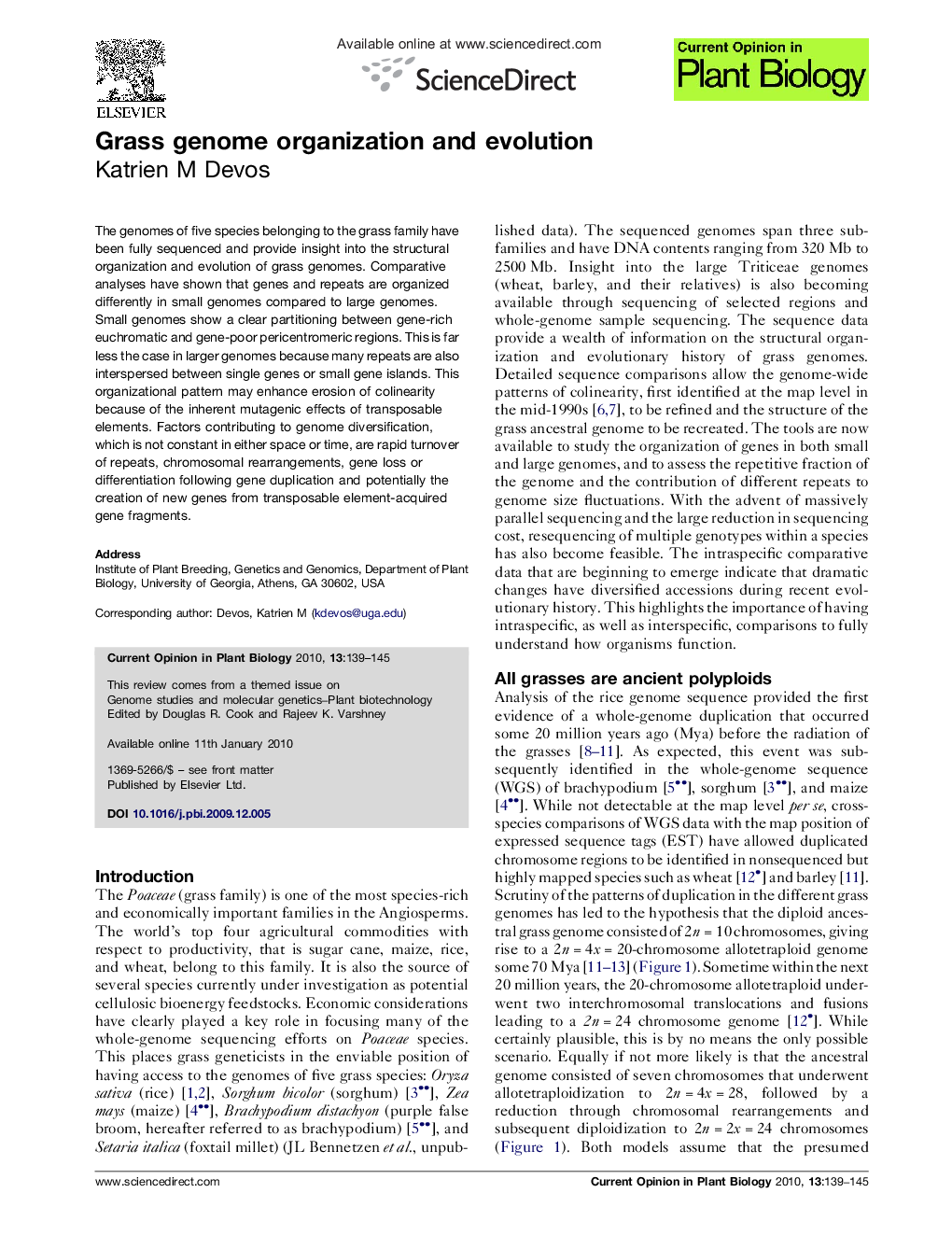 عکس صفحه اول مقاله: Grass genome organization and evolution Grass genome organization and evolution