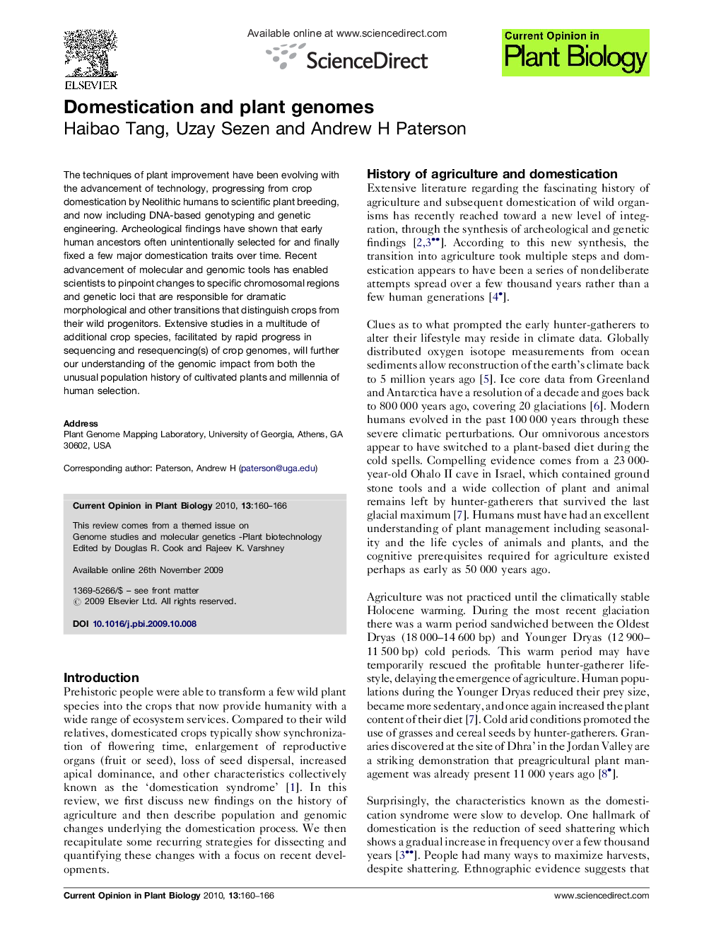 Domestication and plant genomes