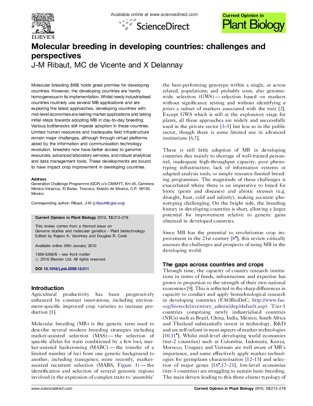 Molecular breeding in developing countries: challenges and perspectives