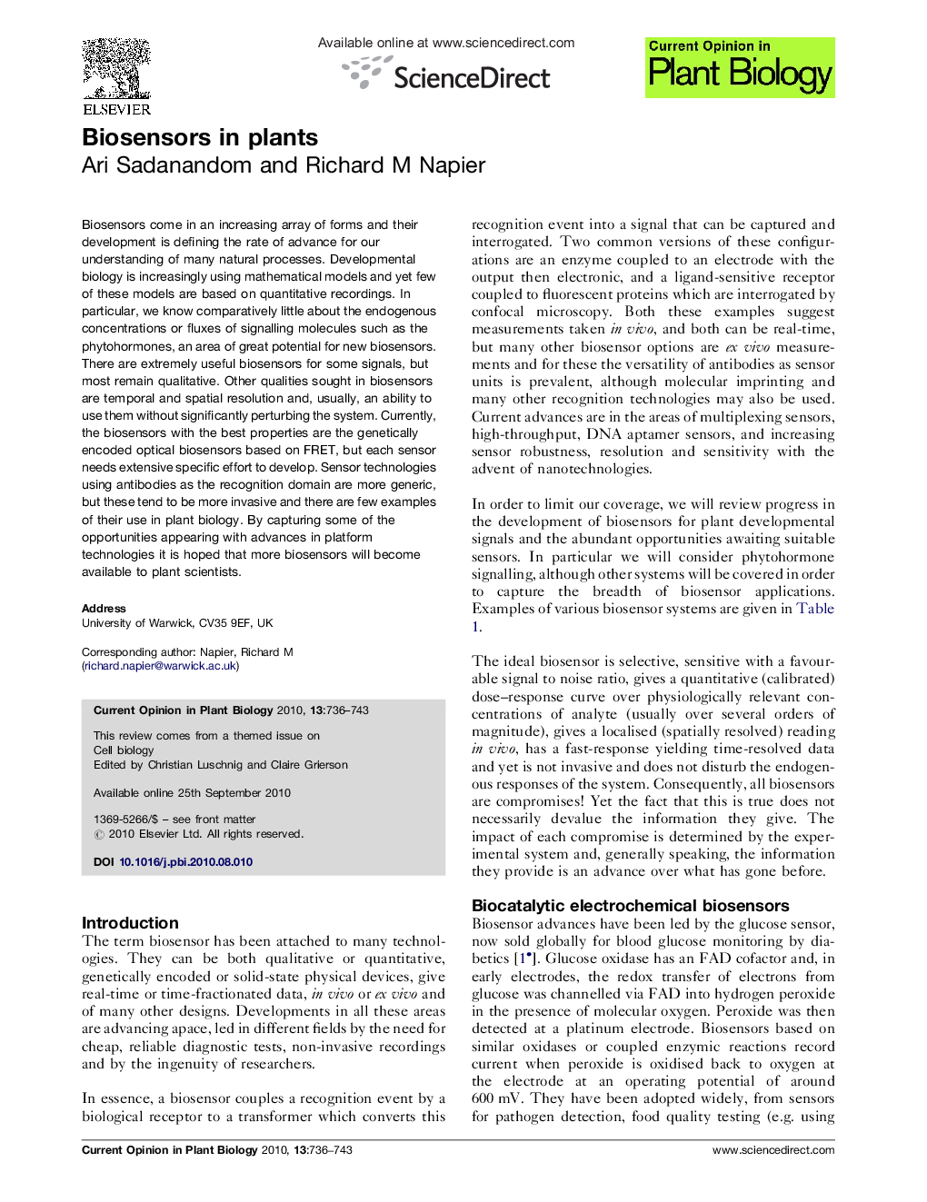 Biosensors in plants