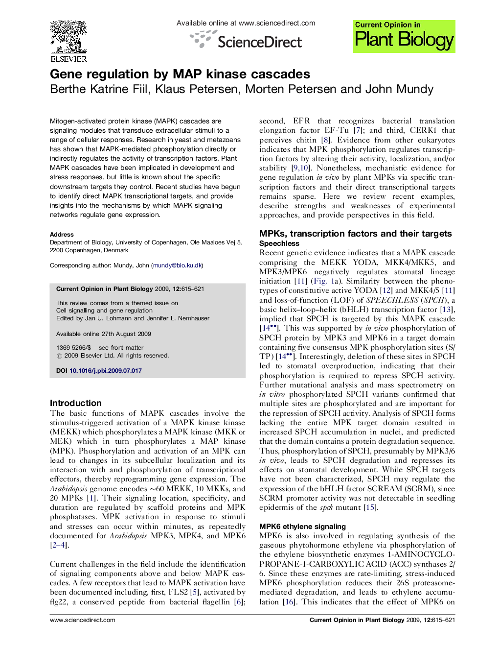 Gene regulation by MAP kinase cascades