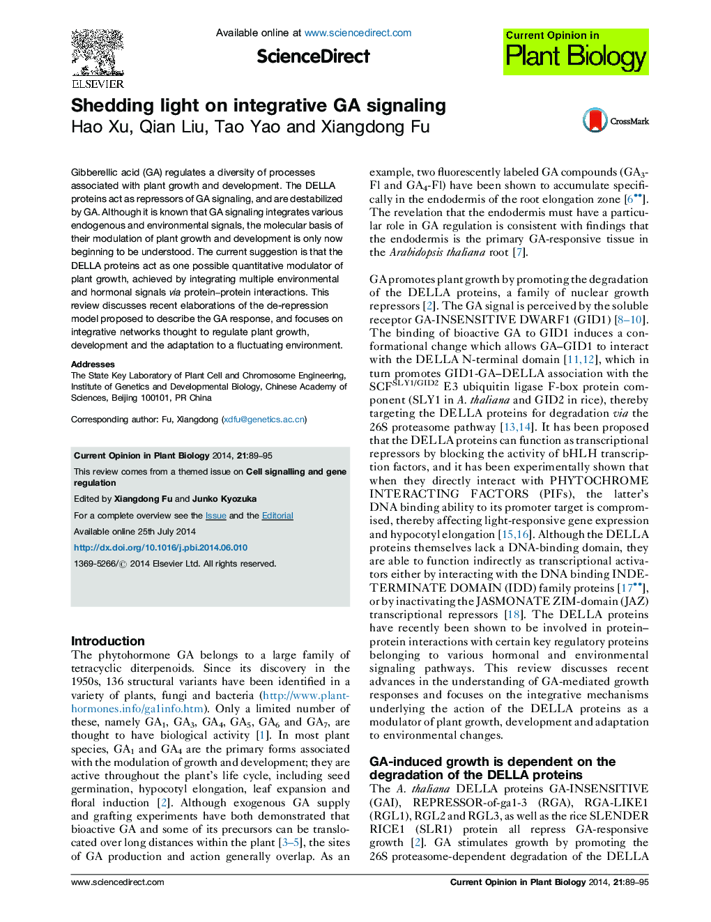 Shedding light on integrative GA signaling