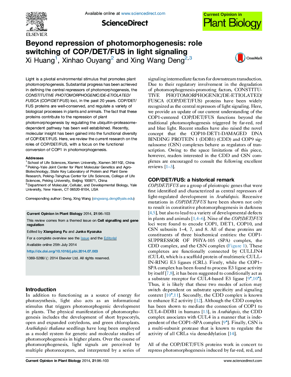 Beyond repression of photomorphogenesis: role switching of COP/DET/FUS in light signaling