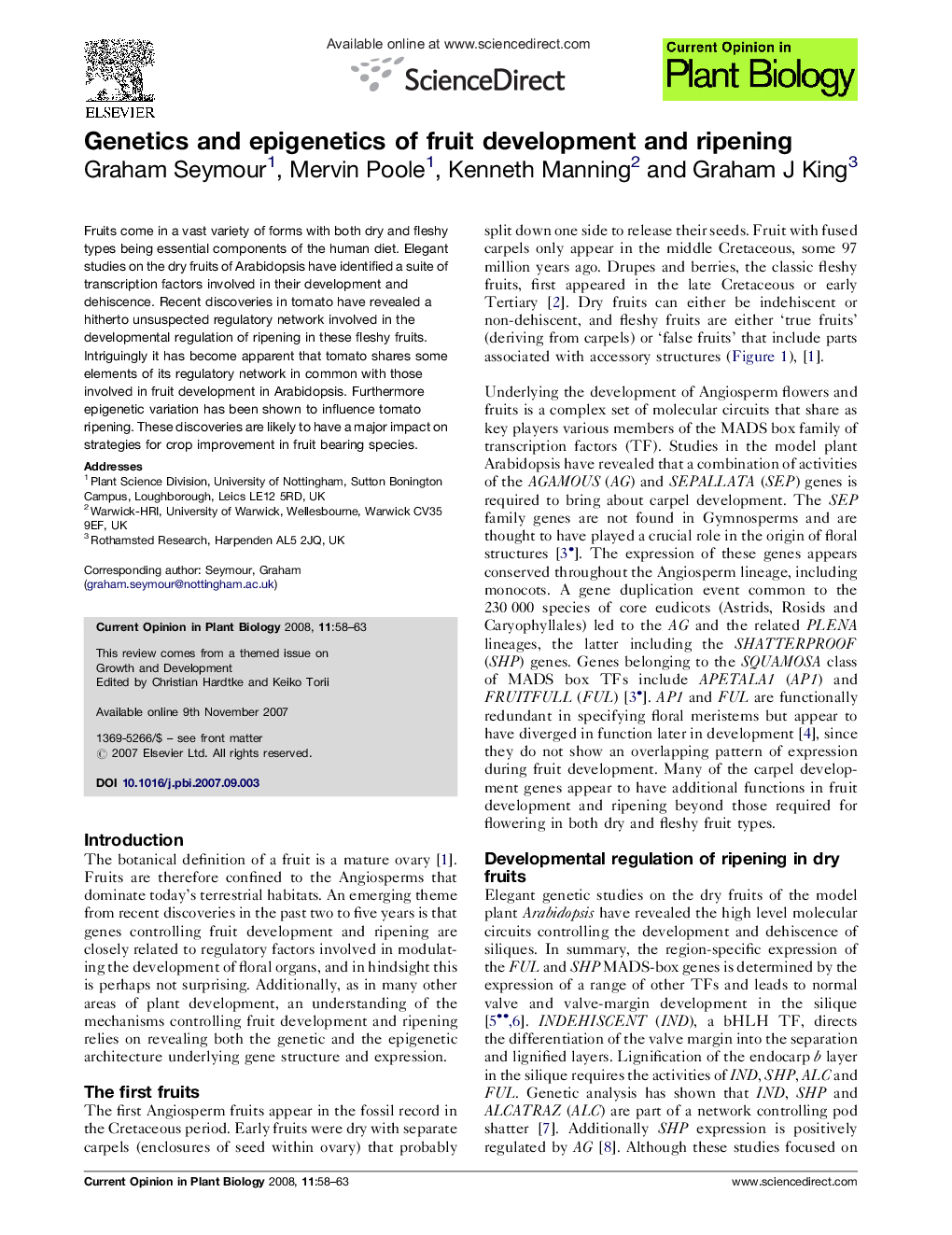 Genetics and epigenetics of fruit development and ripening