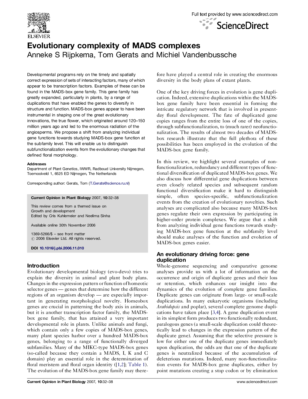 Evolutionary complexity of MADS complexes