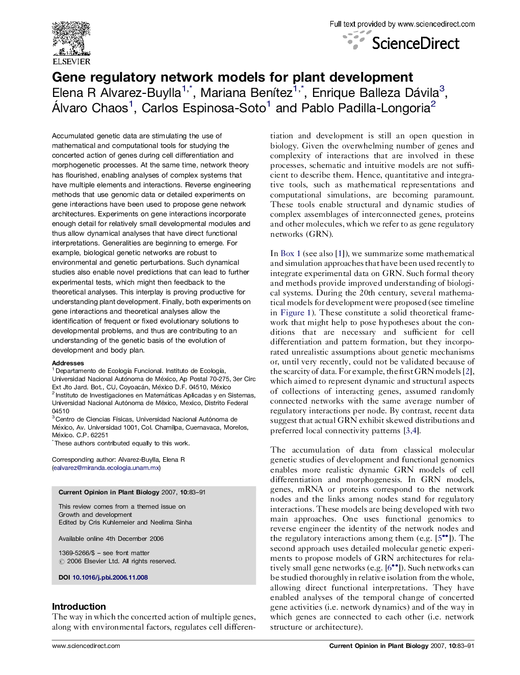 Gene regulatory network models for plant development