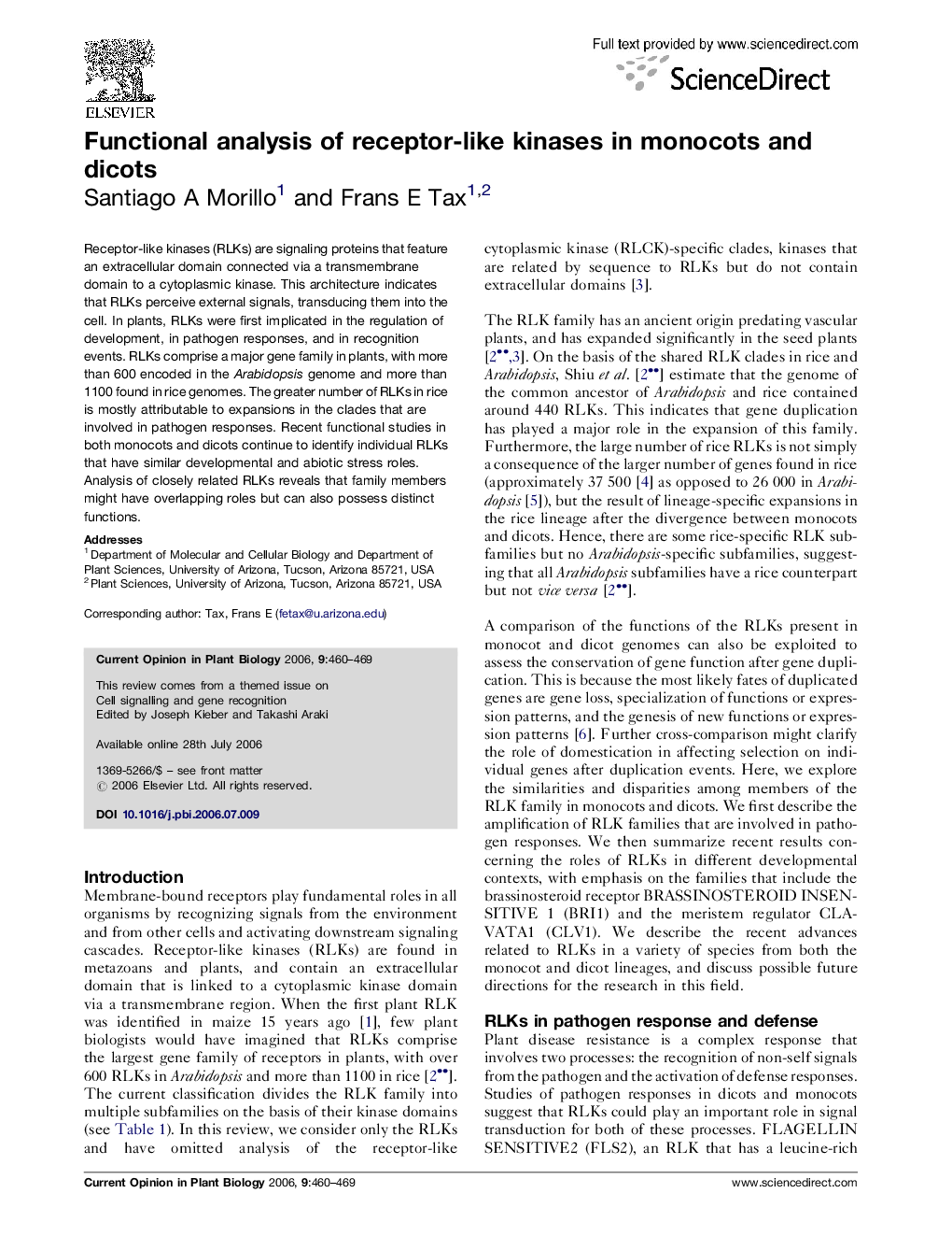 Functional analysis of receptor-like kinases in monocots and dicots