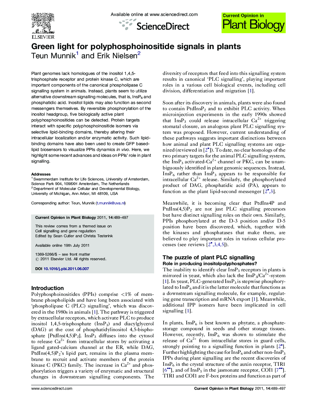 Green light for polyphosphoinositide signals in plants