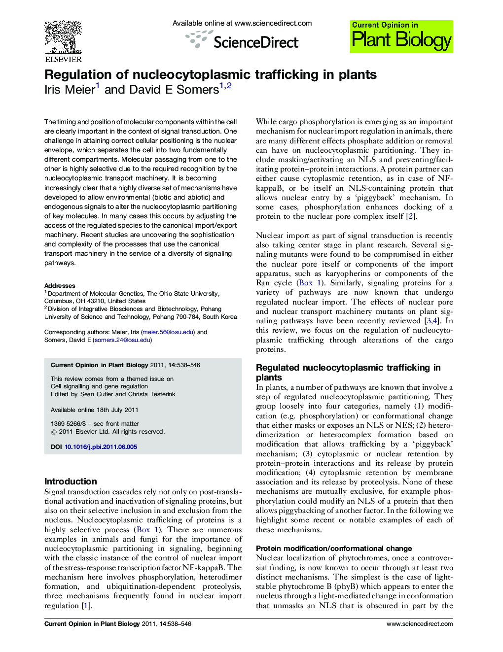 Regulation of nucleocytoplasmic trafficking in plants