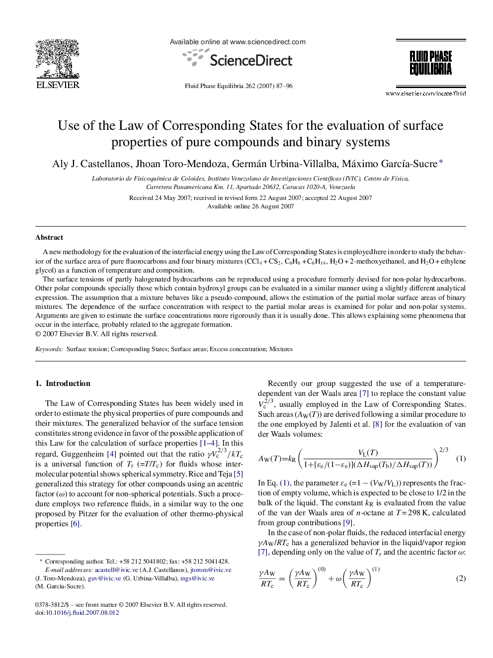 Use of the Law of Corresponding States for the evaluation of surface properties of pure compounds and binary systems