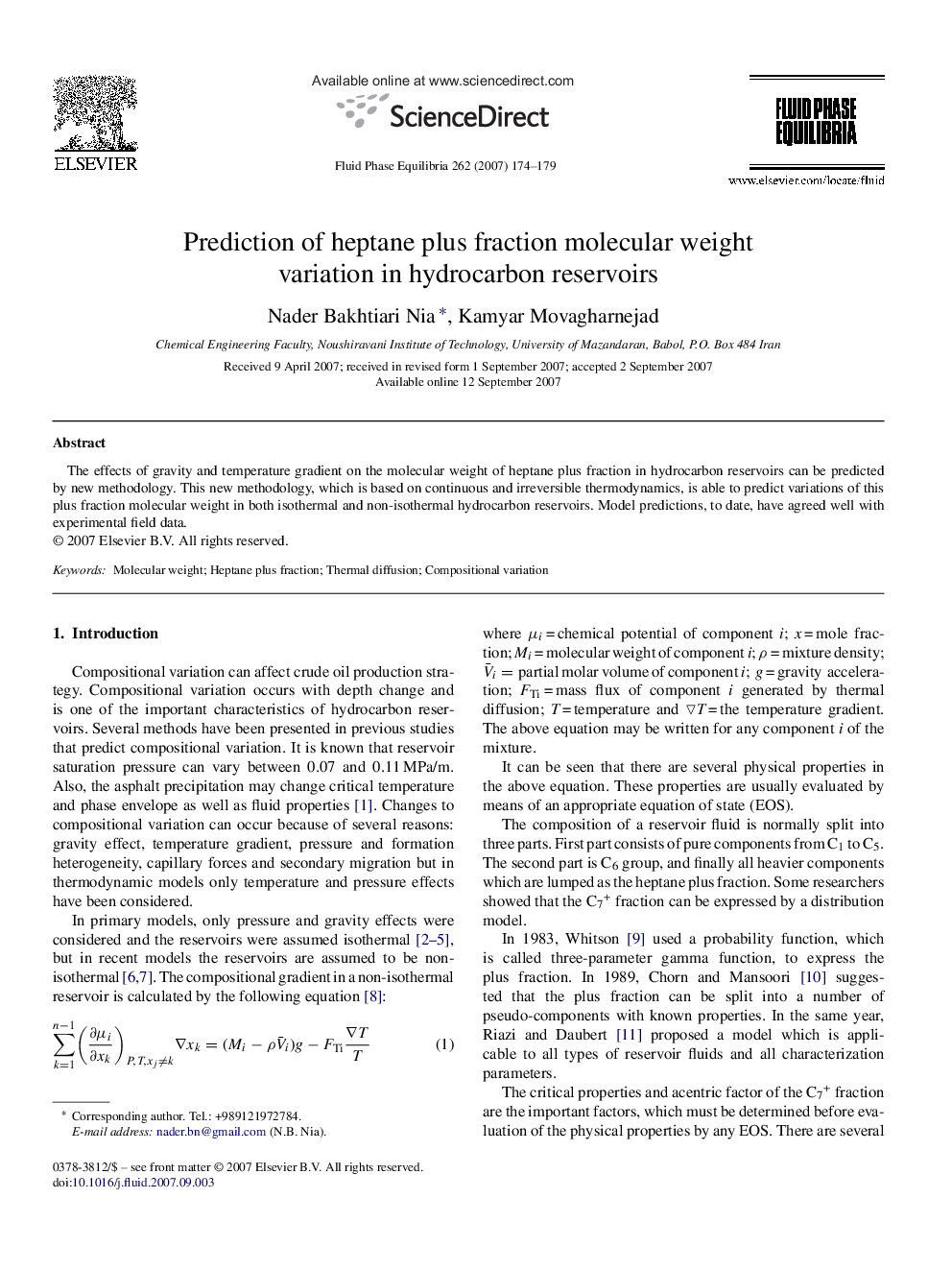 Prediction of heptane plus fraction molecular weight variation in hydrocarbon reservoirs