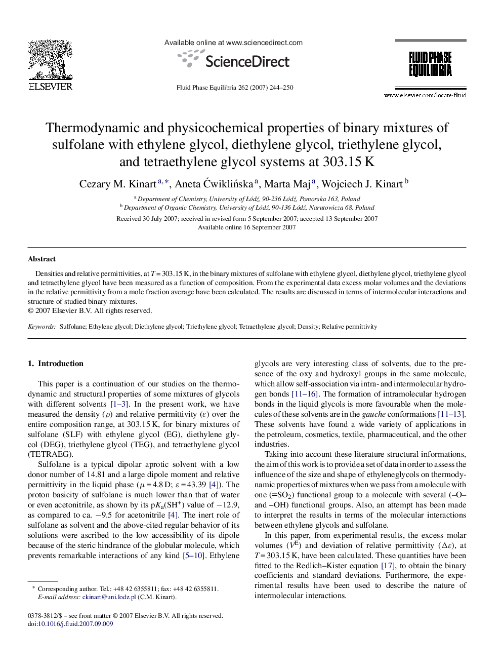 Thermodynamic and physicochemical properties of binary mixtures of sulfolane with ethylene glycol, diethylene glycol, triethylene glycol, and tetraethylene glycol systems at 303.15 K