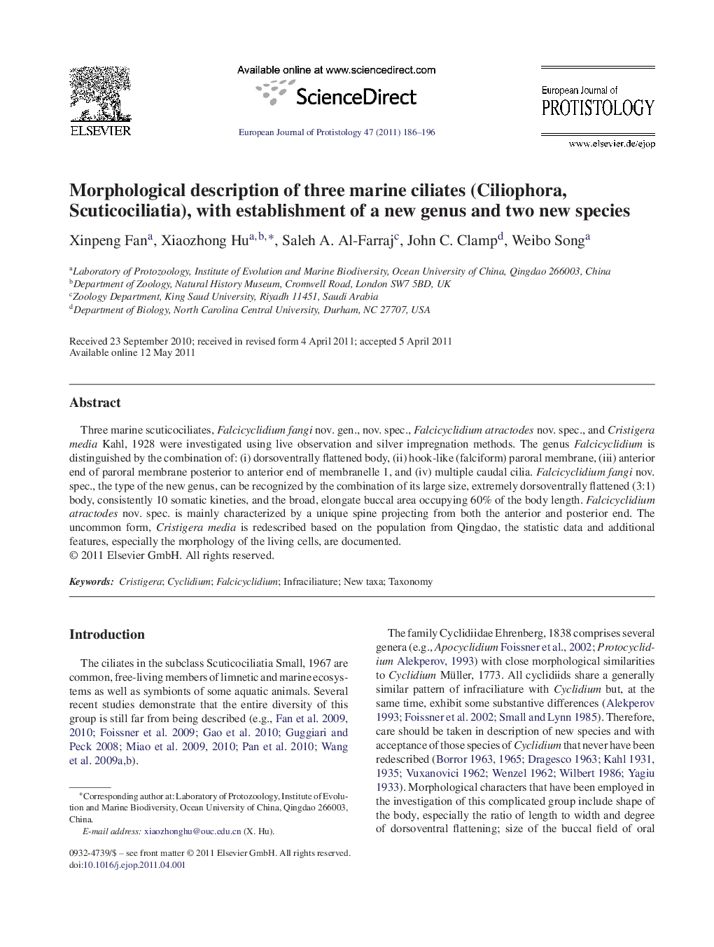 Morphological description of three marine ciliates (Ciliophora, Scuticociliatia), with establishment of a new genus and two new species