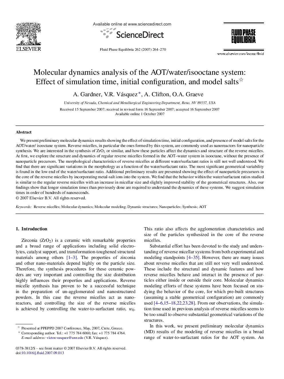 Molecular dynamics analysis of the AOT/water/isooctane system: Effect of simulation time, initial configuration, and model salts 