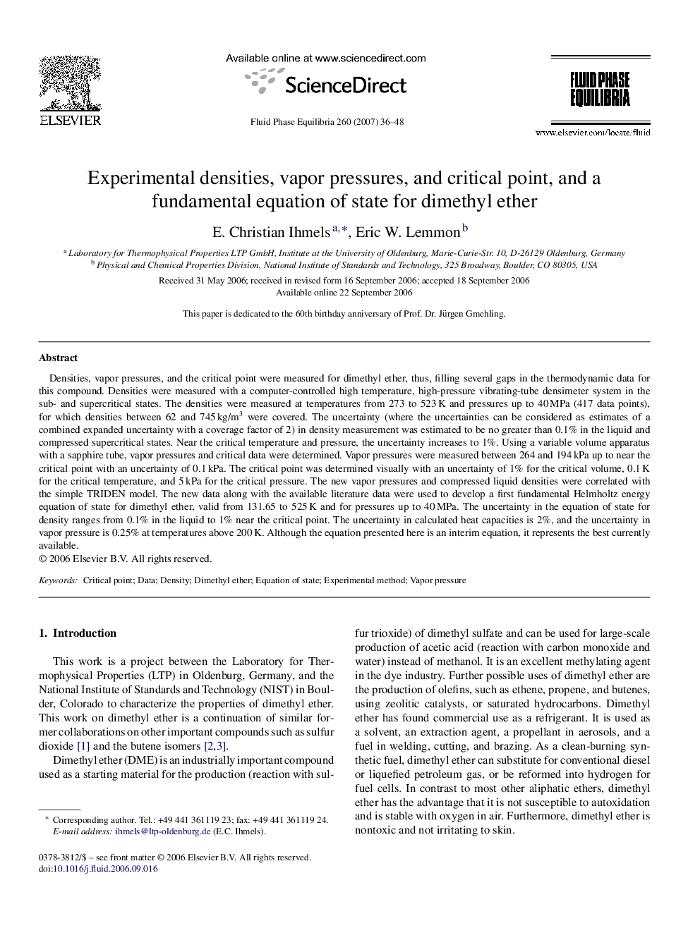 Experimental densities, vapor pressures, and critical point, and a fundamental equation of state for dimethyl ether