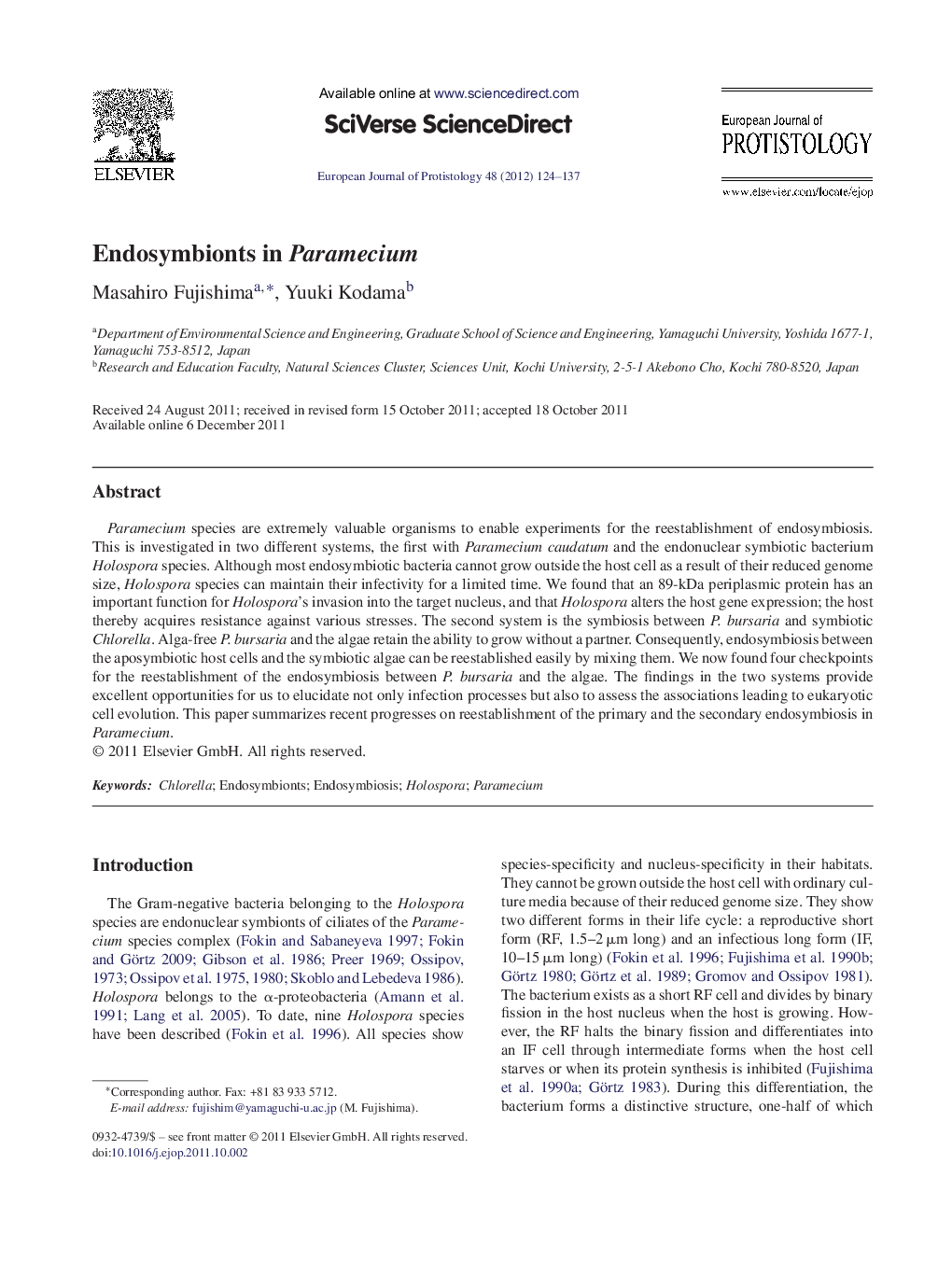 Endosymbionts in Paramecium