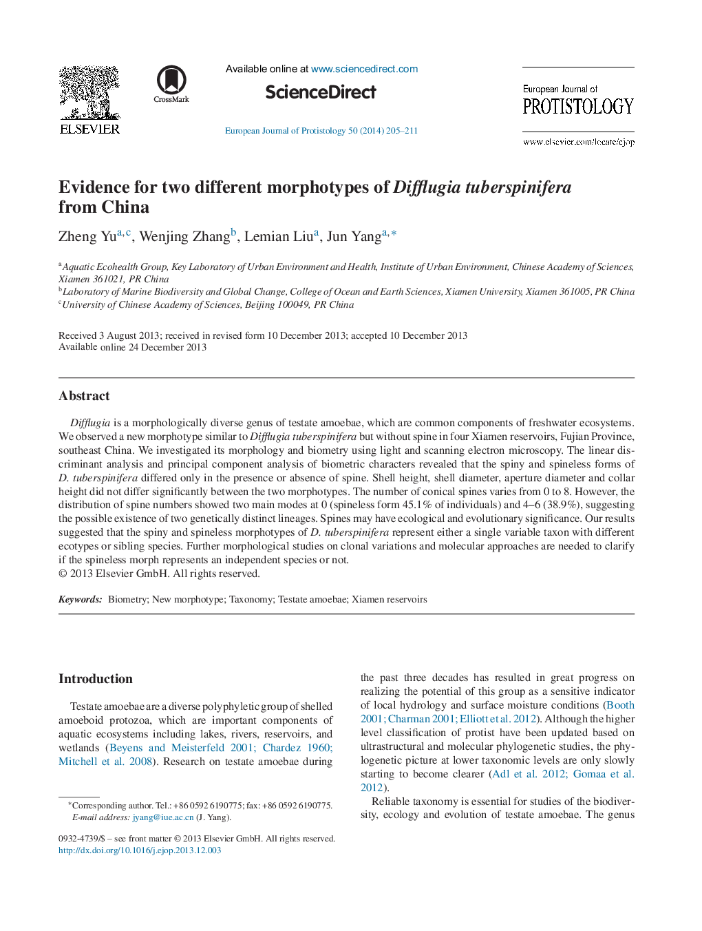 Evidence for two different morphotypes of Difflugia tuberspinifera from China