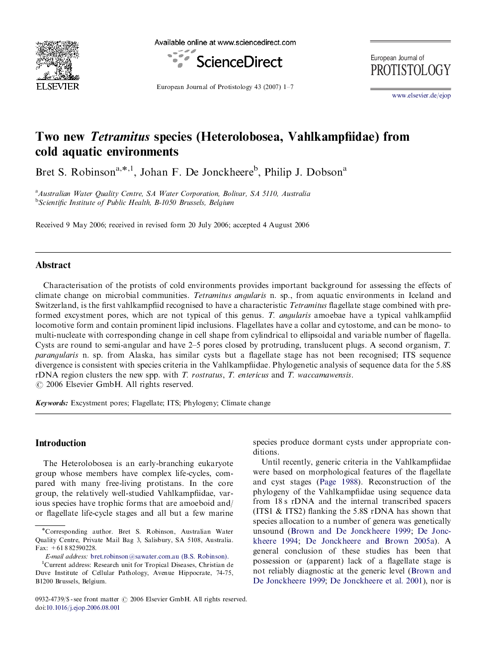 Two new Tetramitus species (Heterolobosea, Vahlkampfiidae) from cold aquatic environments