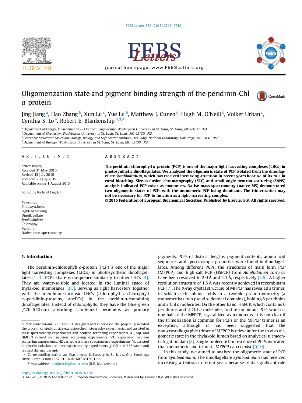 Oligomerization state and pigment binding strength of the peridinin-Chl a-protein