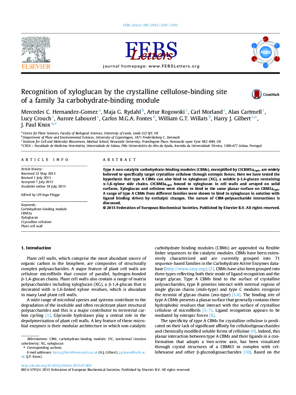 Recognition of xyloglucan by the crystalline cellulose-binding site of a family 3a carbohydrate-binding module