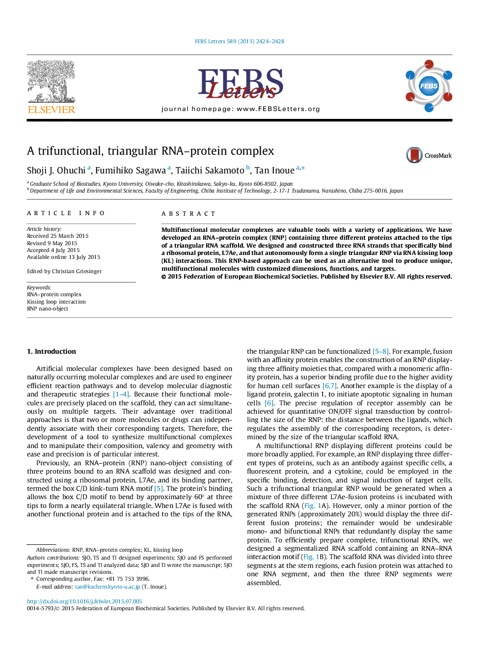 A trifunctional, triangular RNA–protein complex 