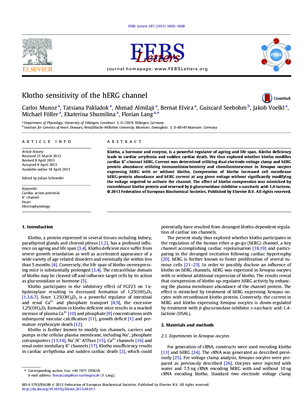 Klotho sensitivity of the hERG channel