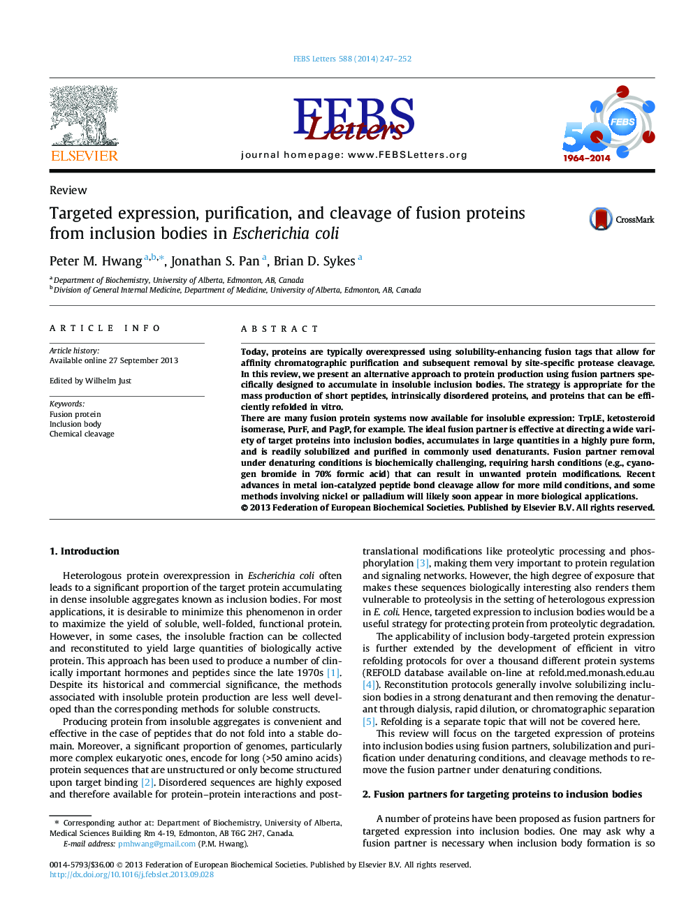 Targeted expression, purification, and cleavage of fusion proteins from inclusion bodies in Escherichia coli