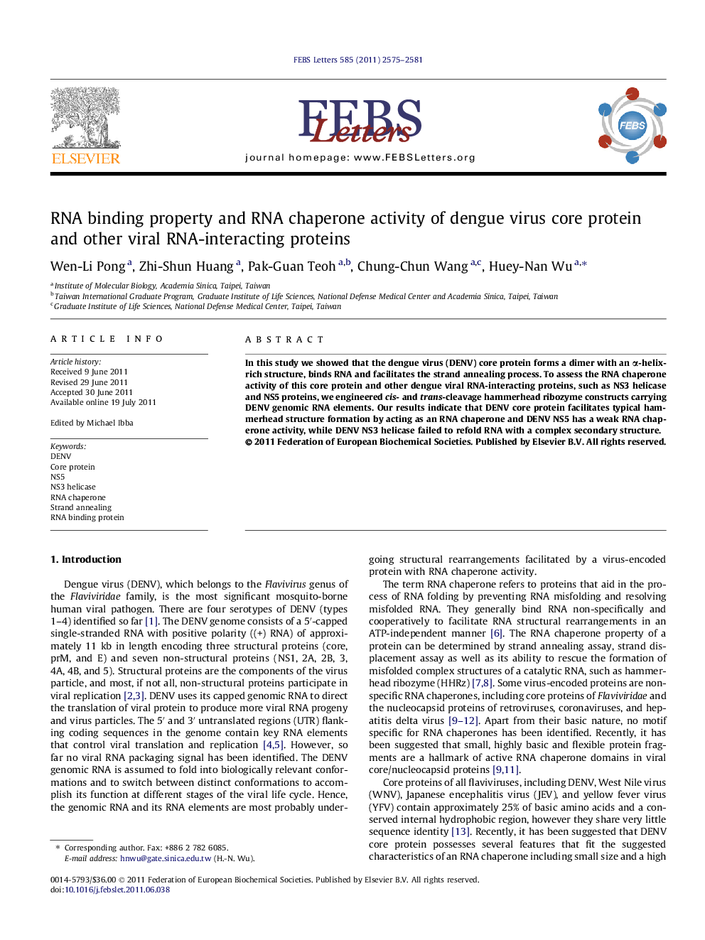 RNA binding property and RNA chaperone activity of dengue virus core protein and other viral RNA-interacting proteins