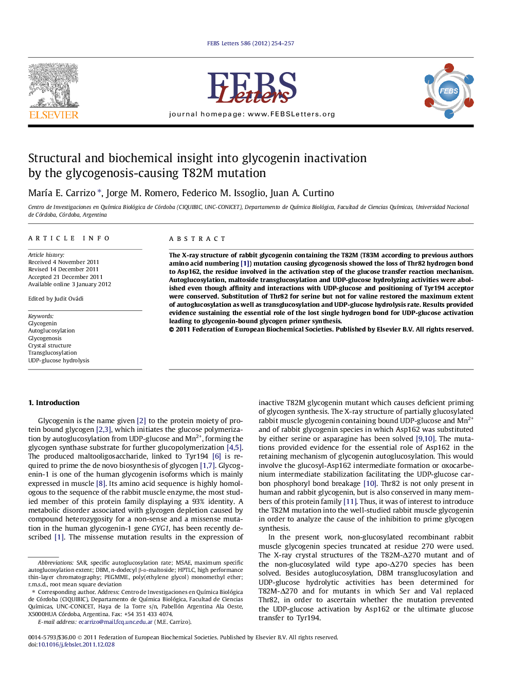 Structural and biochemical insight into glycogenin inactivation by the glycogenosis-causing T82M mutation