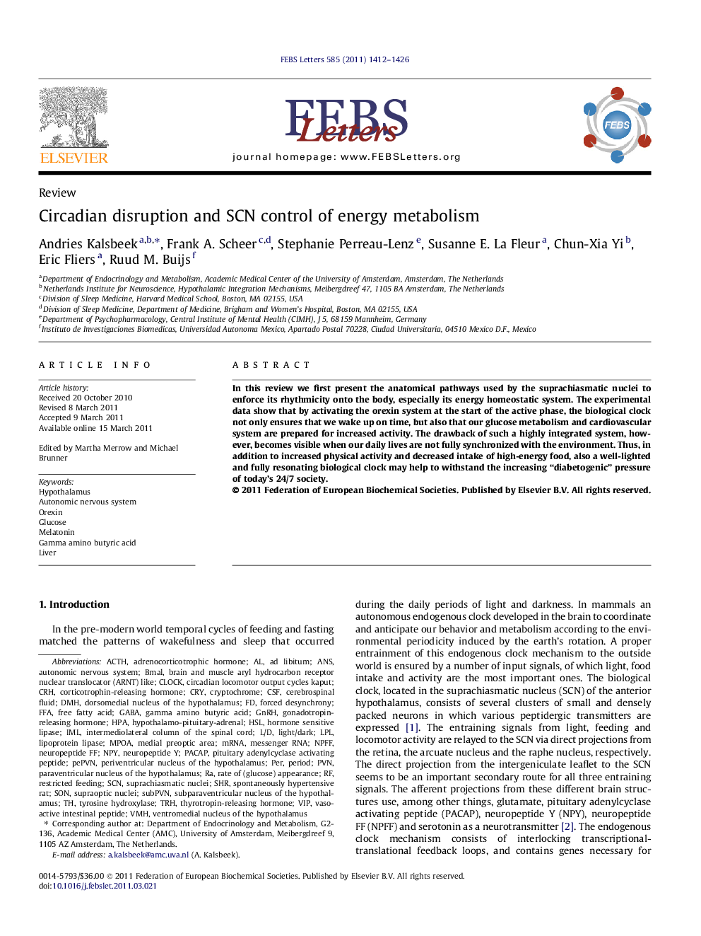 Circadian disruption and SCN control of energy metabolism