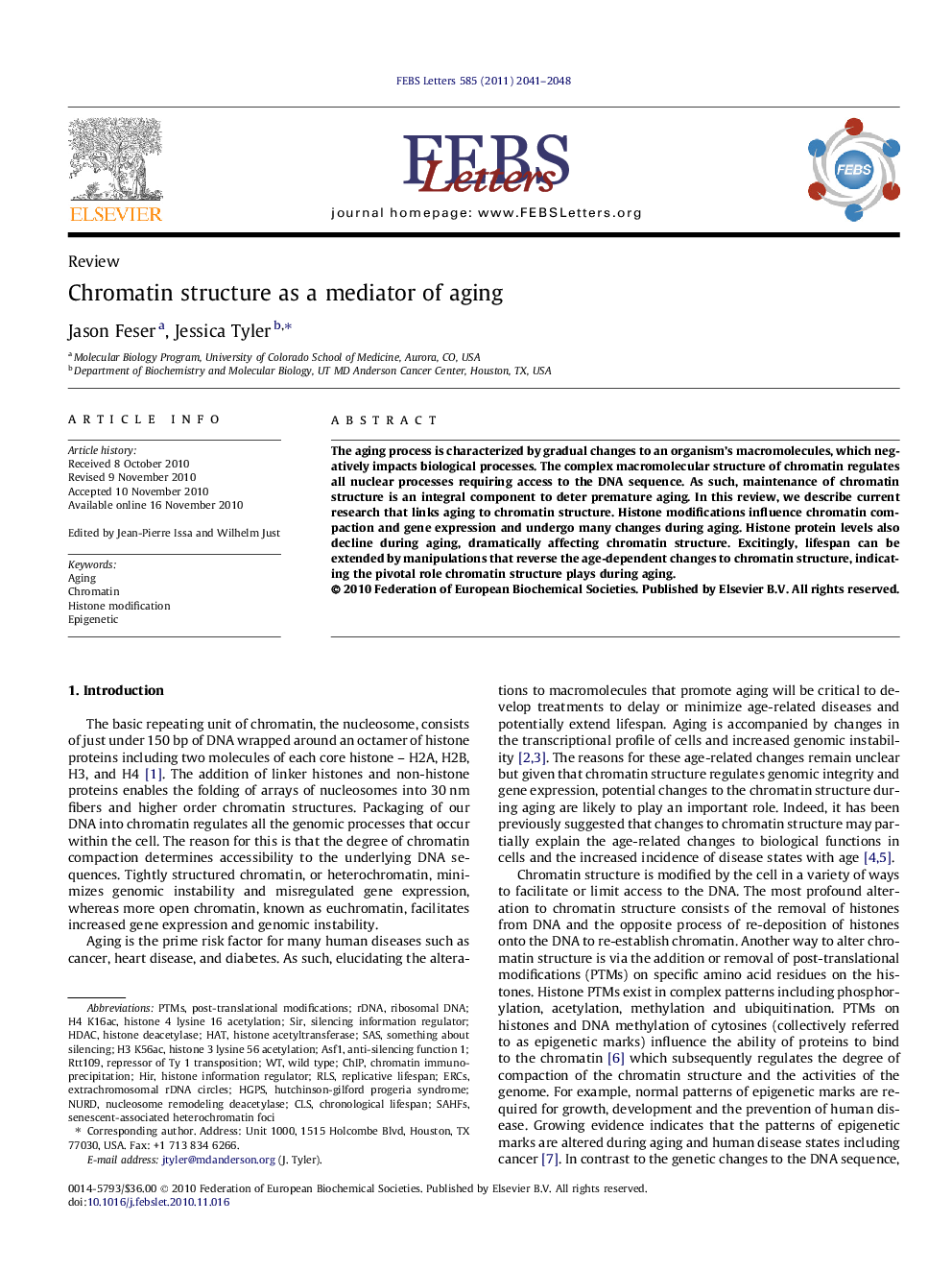 Chromatin structure as a mediator of aging