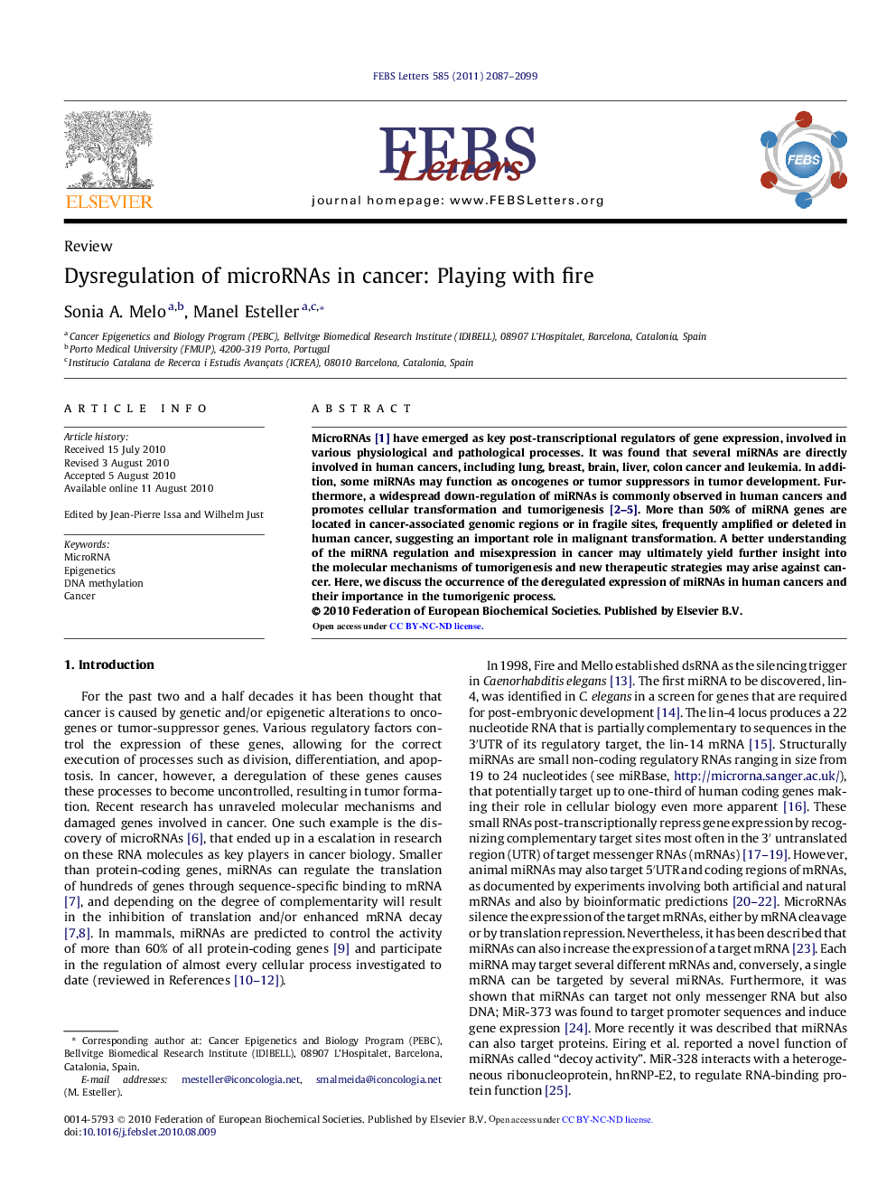 عکس صفحه اول مقاله: Dysregulation of microRNAs in cancer: Playing with fire Dysregulation of microRNAs in cancer: Playing with fire