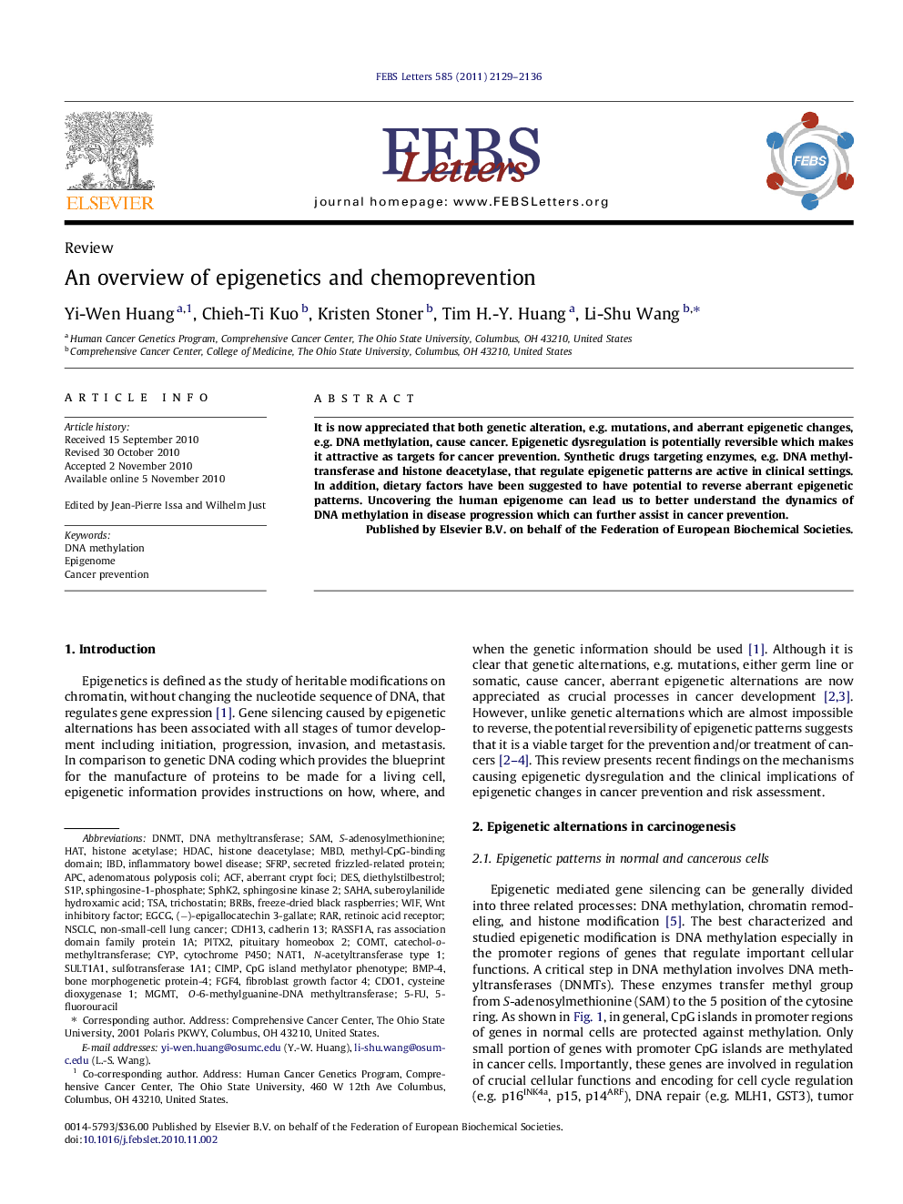 An overview of epigenetics and chemoprevention