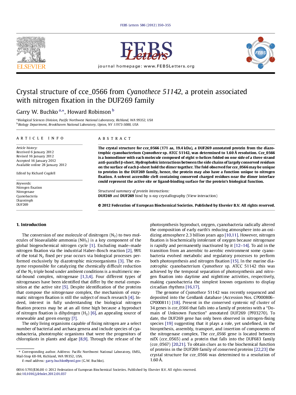 Crystal structure of cce_0566 from Cyanothece 51142, a protein associated with nitrogen fixation in the DUF269 family