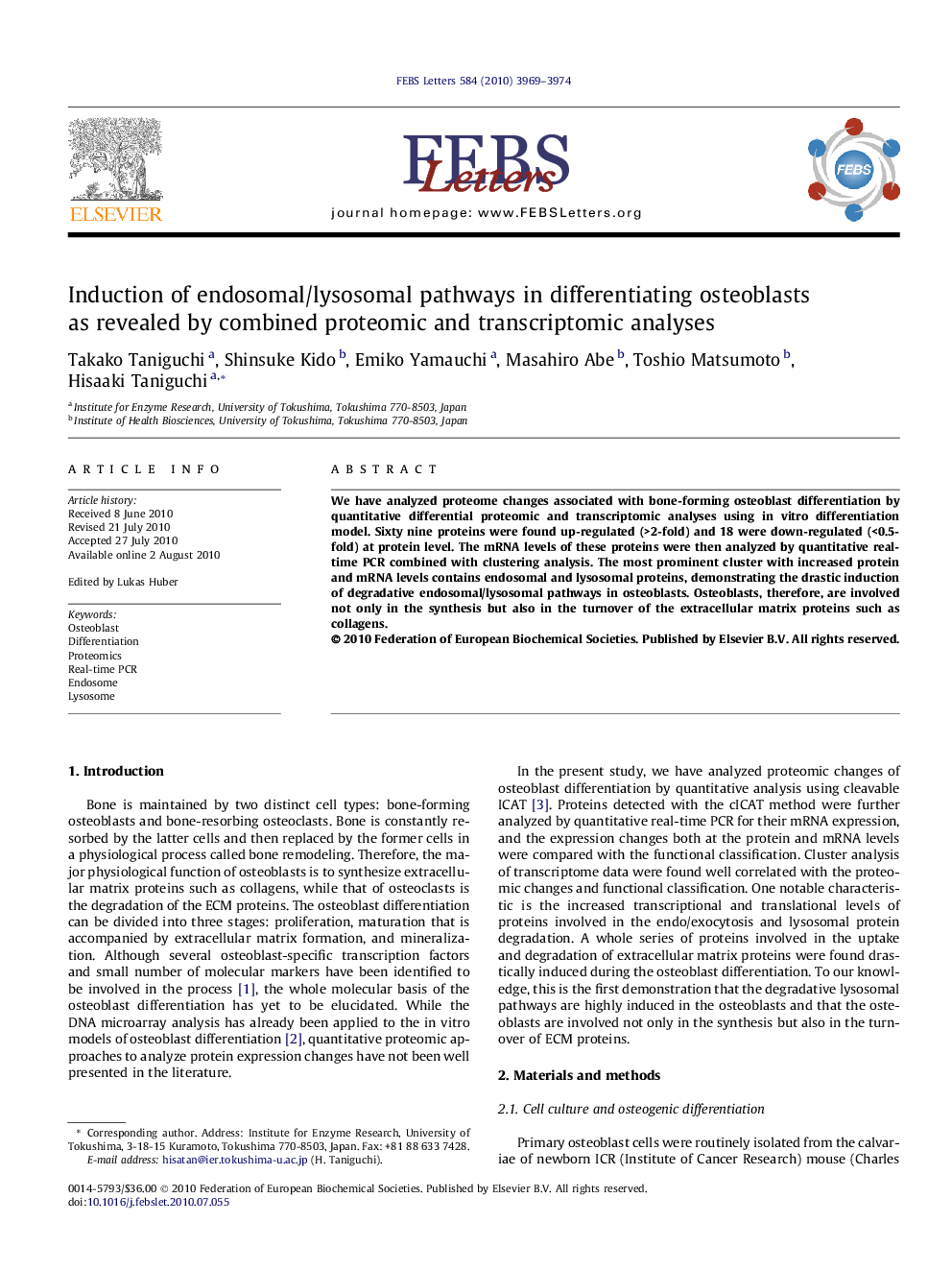 Induction of endosomal/lysosomal pathways in differentiating osteoblasts as revealed by combined proteomic and transcriptomic analyses