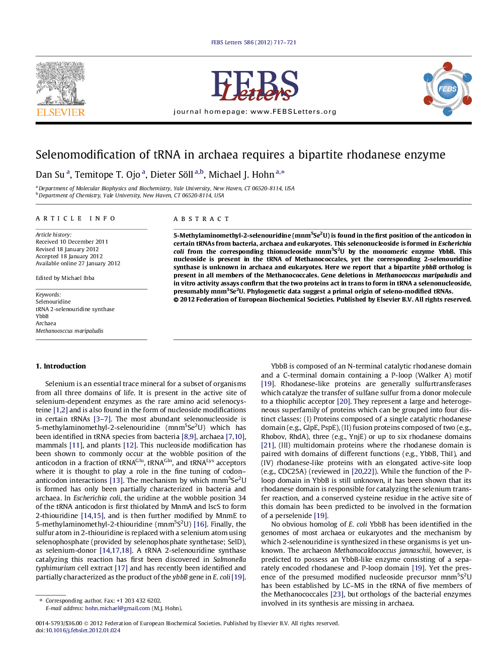 Selenomodification of tRNA in archaea requires a bipartite rhodanese enzyme