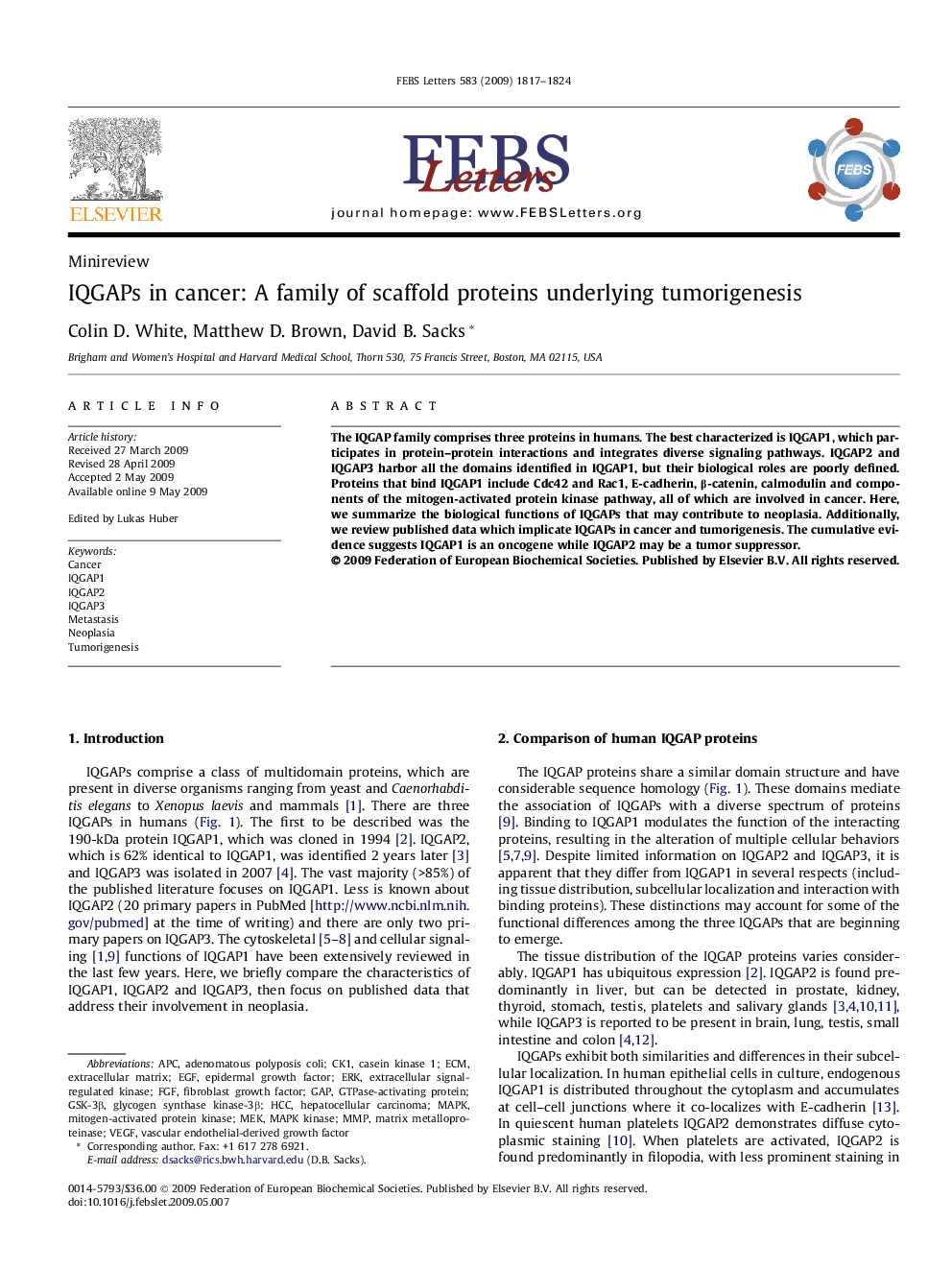 IQGAPs in cancer: A family of scaffold proteins underlying tumorigenesis