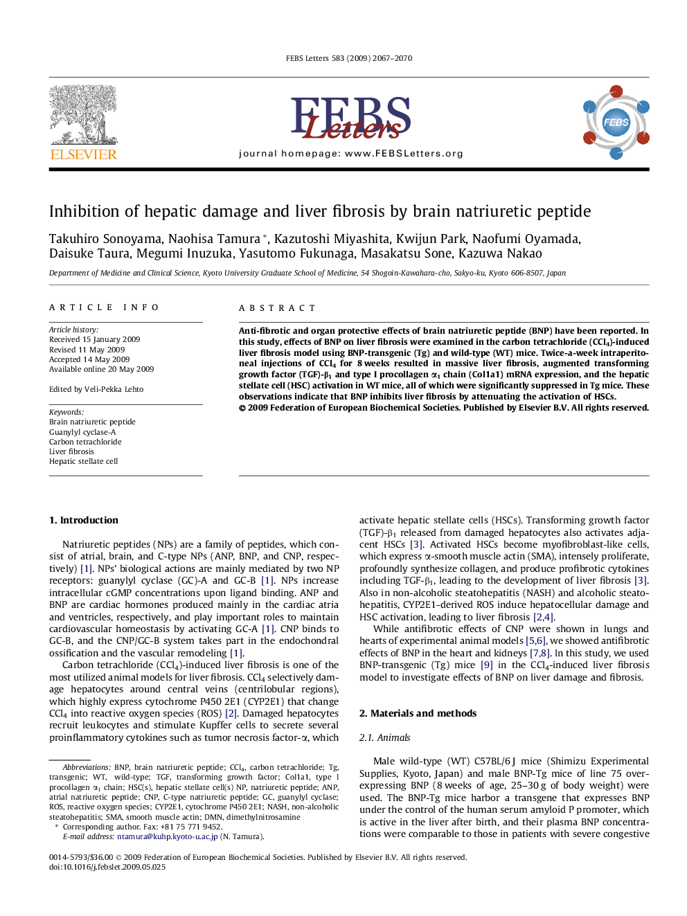 Inhibition of hepatic damage and liver fibrosis by brain natriuretic peptide