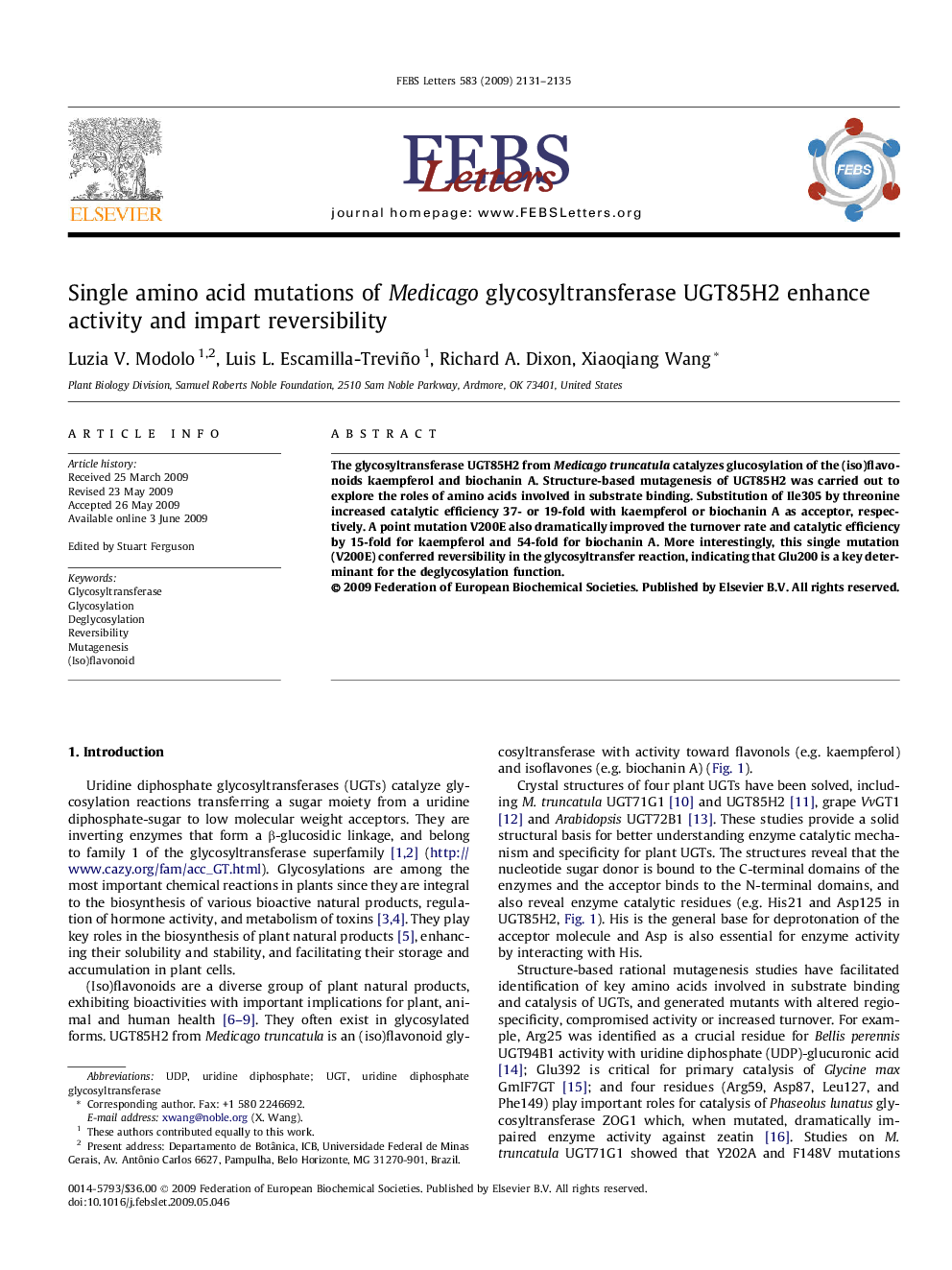 Single amino acid mutations of Medicago glycosyltransferase UGT85H2 enhance activity and impart reversibility