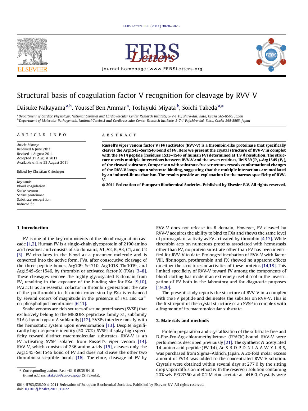 Structural basis of coagulation factor V recognition for cleavage by RVV-V