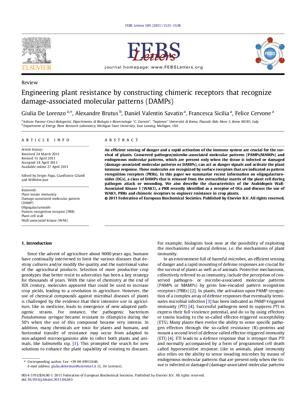 عکس صفحه اول مقاله: Engineering plant resistance by constructing chimeric receptors that recognize damage-associated molecular patterns (DAMPs) Engineering plant resistance by constructing chimeric receptors that recognize damage-associated molecular patterns (DAMPs)