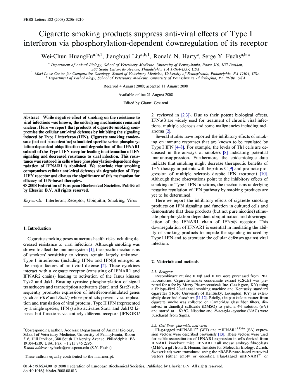 Cigarette smoking products suppress anti-viral effects of Type I interferon via phosphorylation-dependent downregulation of its receptor