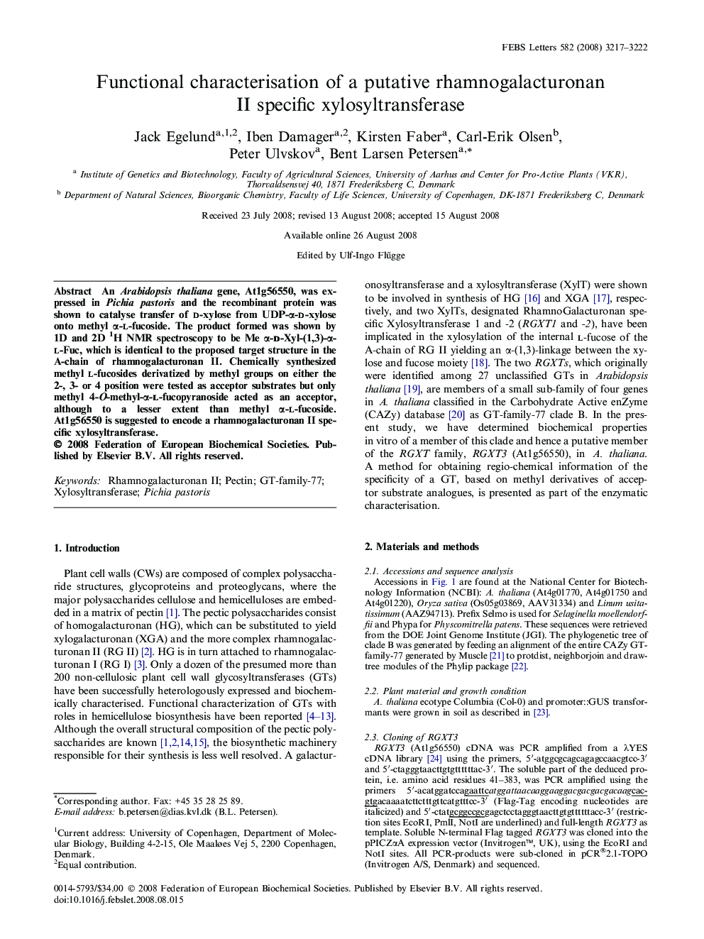 Functional characterisation of a putative rhamnogalacturonan II specific xylosyltransferase