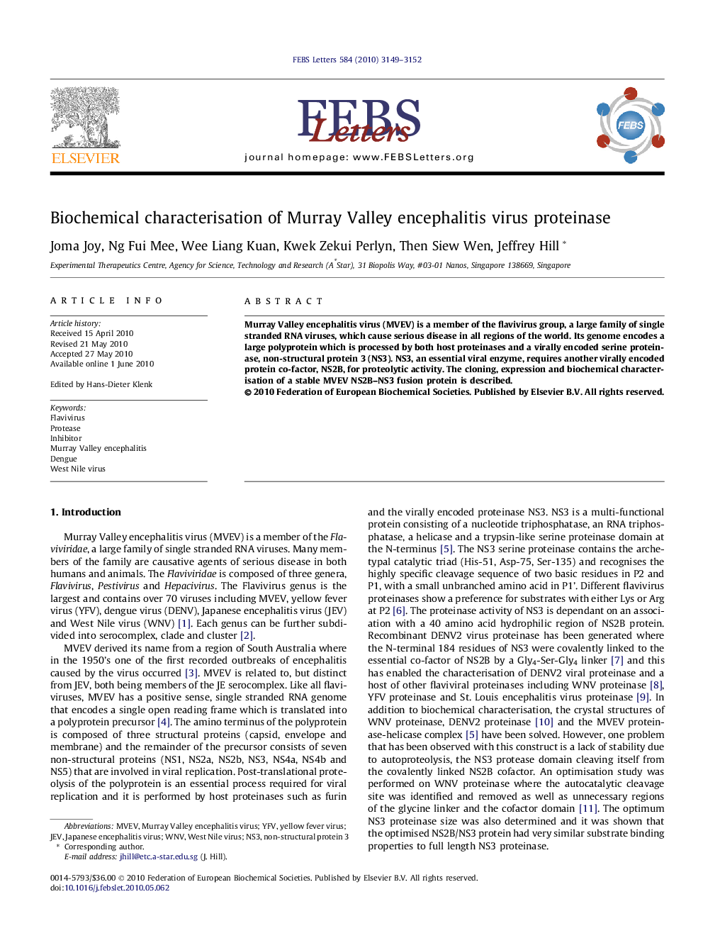 Biochemical characterisation of Murray Valley encephalitis virus proteinase