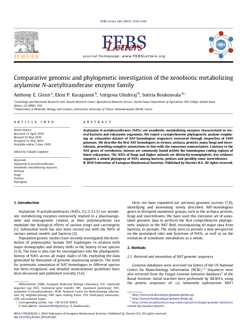 Comparative genomic and phylogenetic investigation of the xenobiotic metabolizing arylamine N-acetyltransferase enzyme family